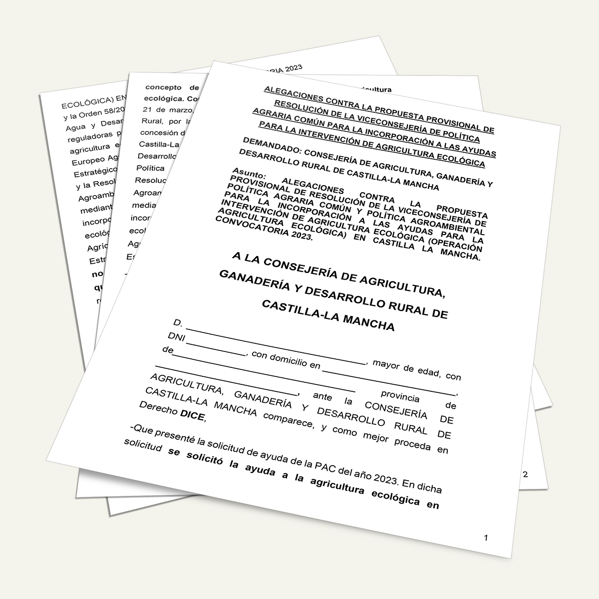 Documento de alegaciones para reclamar contra la denegación de la ayuda a la agricultura ecológica