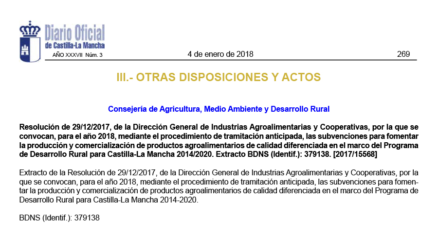 La Consejería de Agricultura, Medio Ambiente y Desarrollo Rural publica una convocatoria de subvenciones para fomentar la producción y comercialización de productos ecológicos