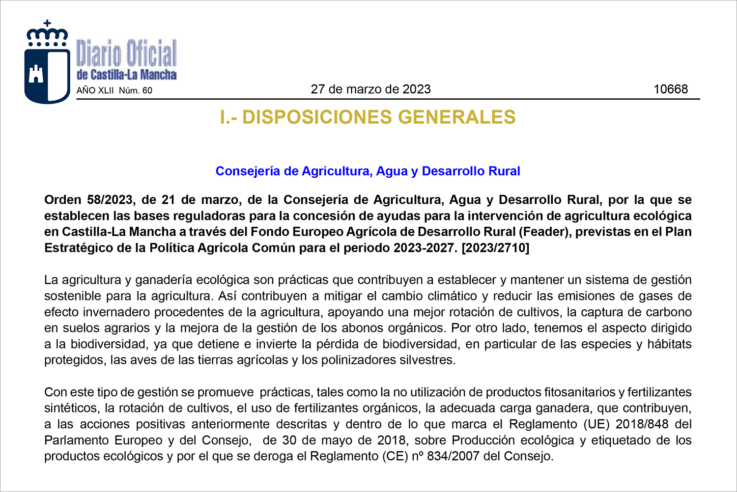 El gobierno de García-Page deja sin ayuda a 8.000 agricultores ecológicos